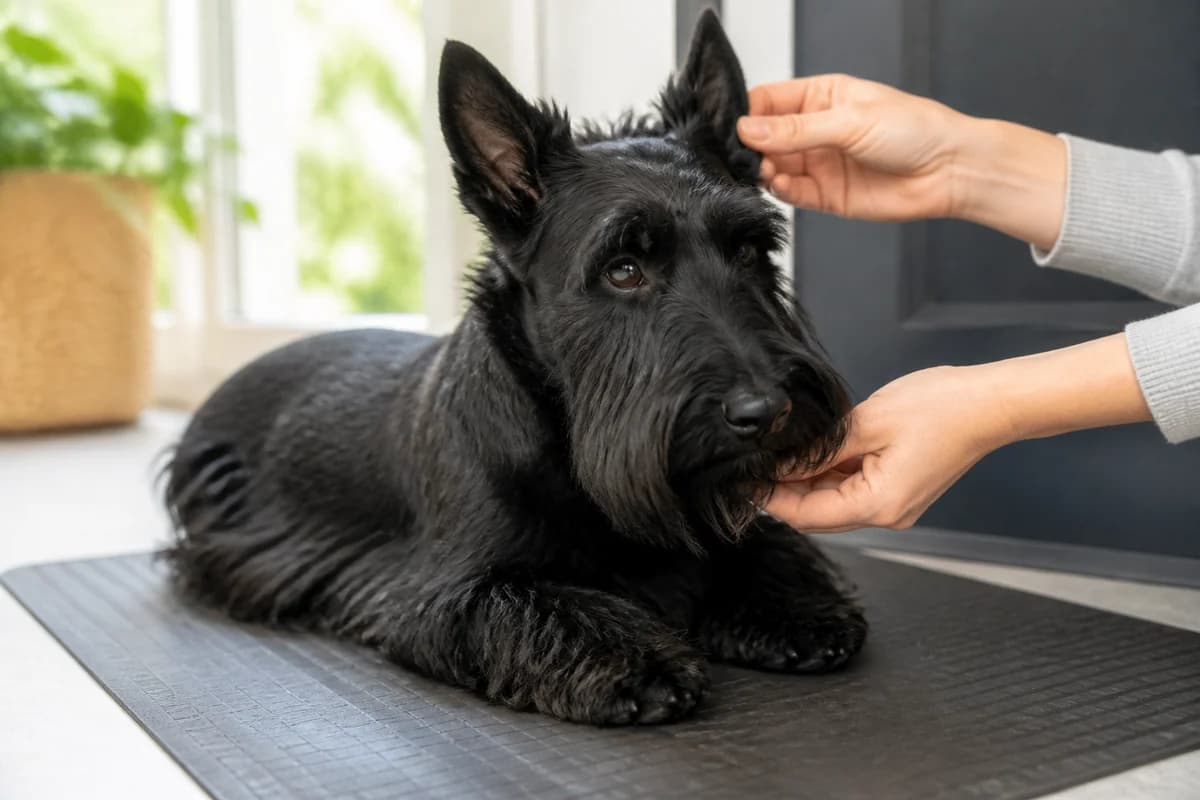Portrait rapproché d’un scottish terrier pour illustrer le pelage et les soins courants