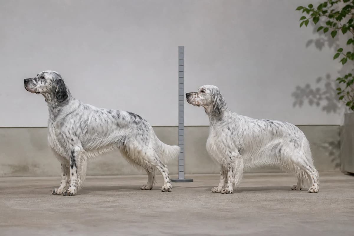 Setter anglais adulte, vue de la silhouette et du gabarit