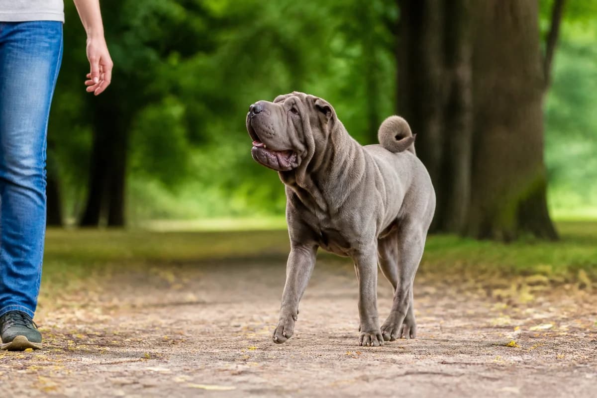 Shar-peï observé pendant une sortie adaptée à son gabarit
