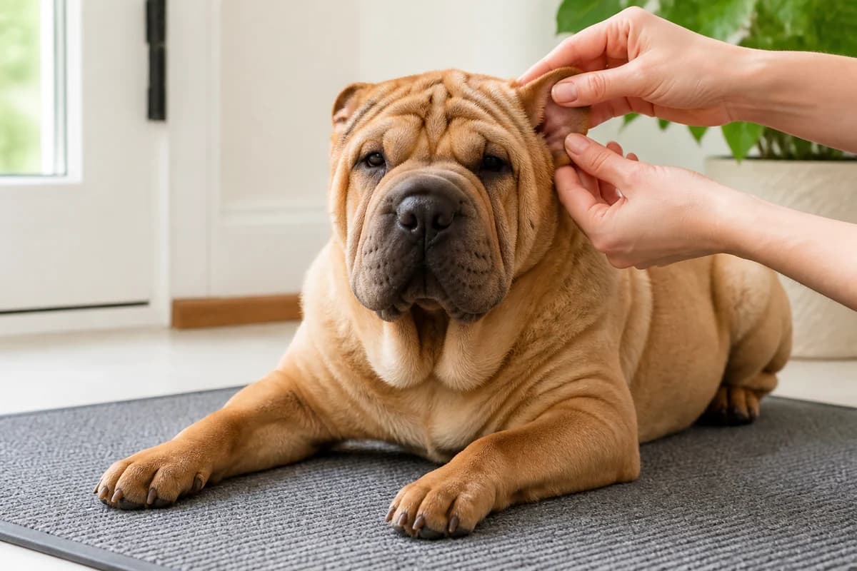 Portrait rapproché d’un shar-peï pour illustrer le pelage et les soins courants