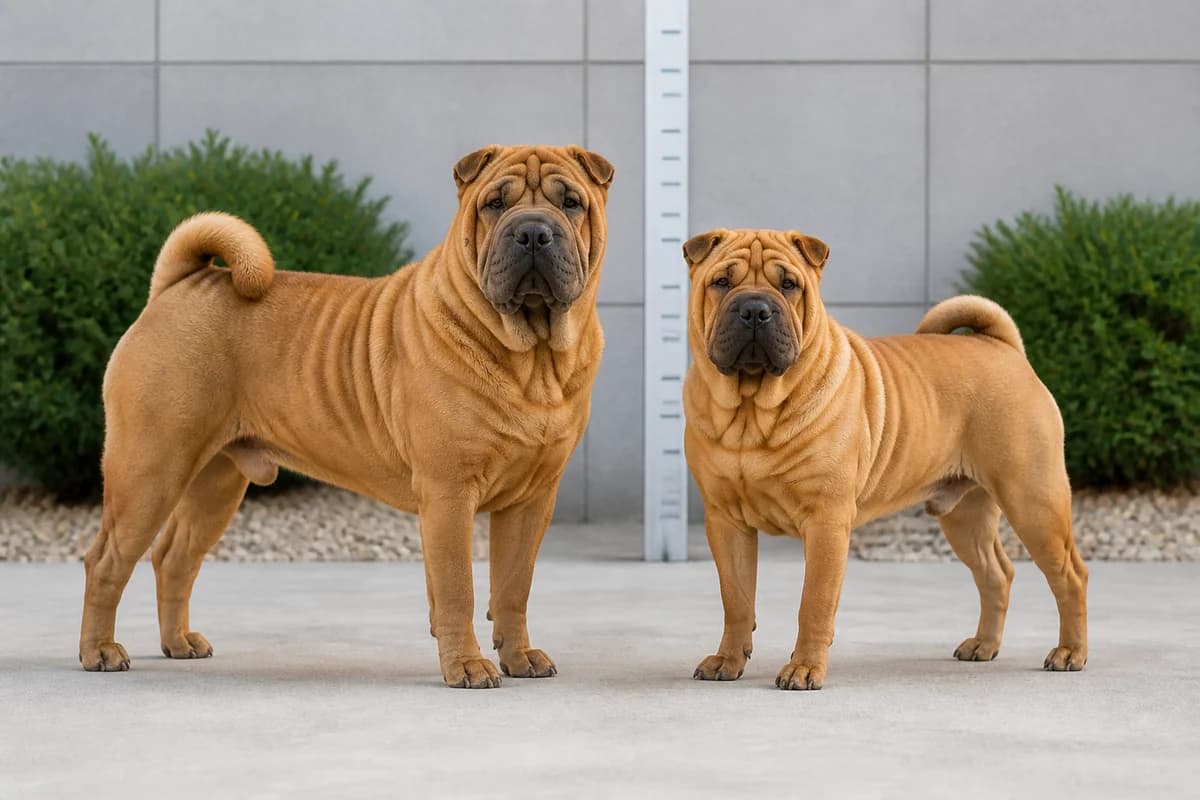Shar-peï adulte, vue de la silhouette et du gabarit
