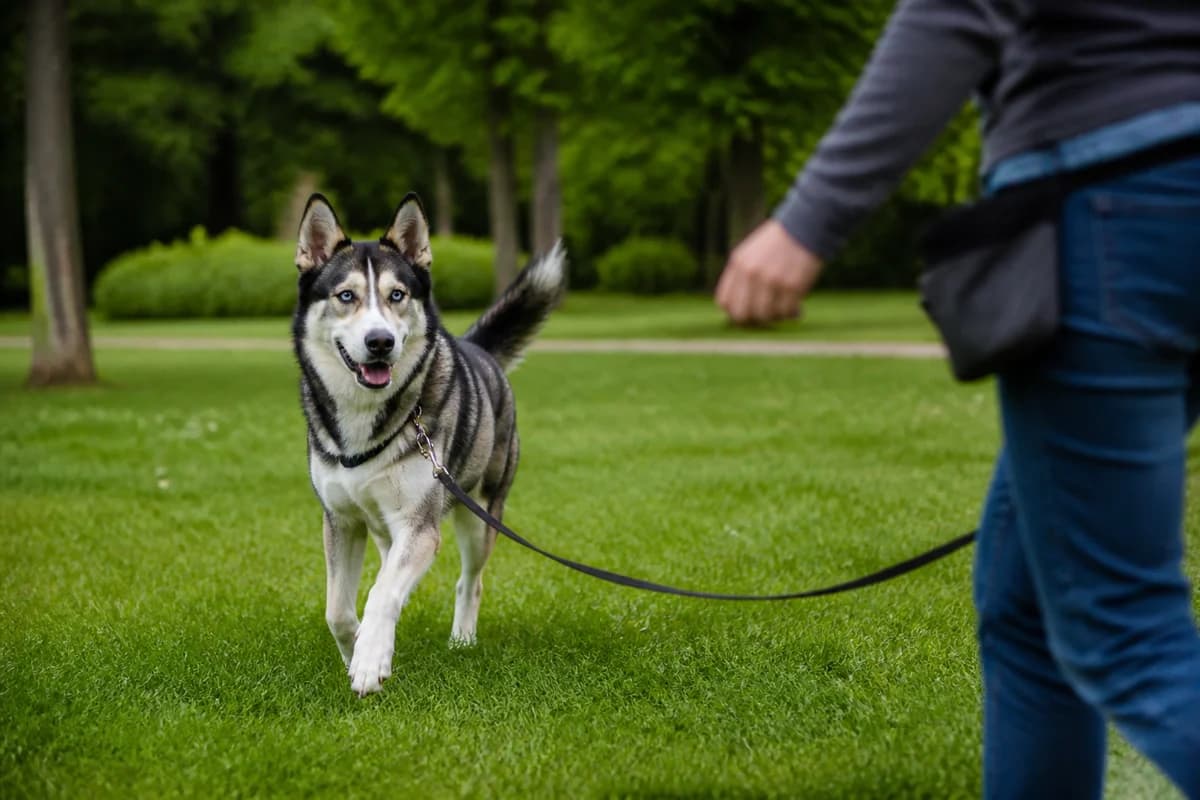 Shepsky (Berger allemand × Husky) observé pendant une sortie adaptée à son gabarit