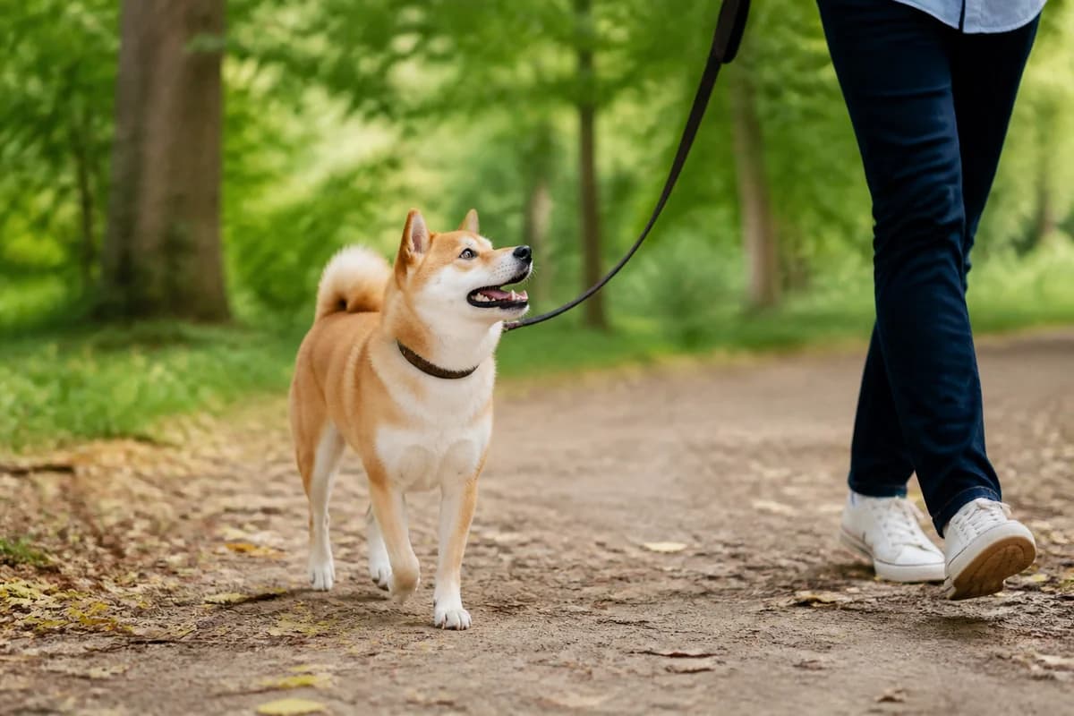 Shiba inu observé pendant une sortie adaptée à son gabarit