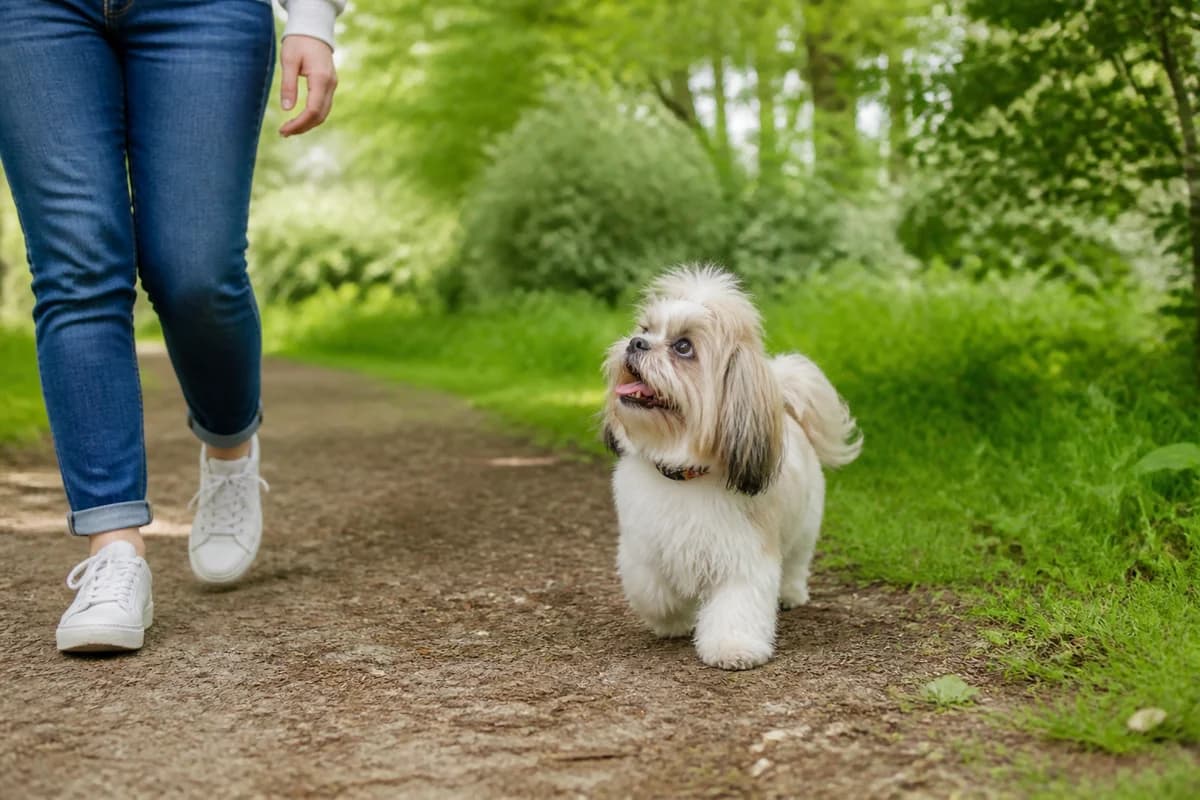 Shih tzu observé pendant une sortie adaptée à son gabarit