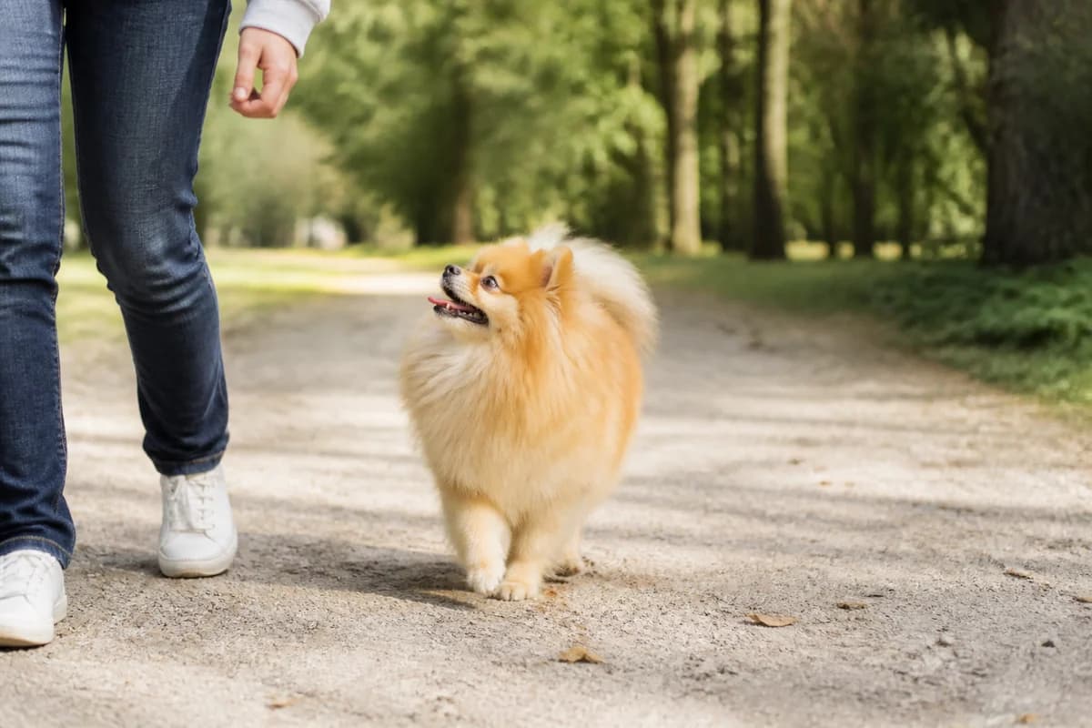 Spitz allemand (loulou de Poméranie) observé pendant une sortie adaptée à son gabarit