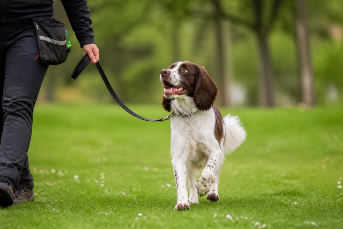 Springer spaniel anglais observé pendant une sortie adaptée à son gabarit