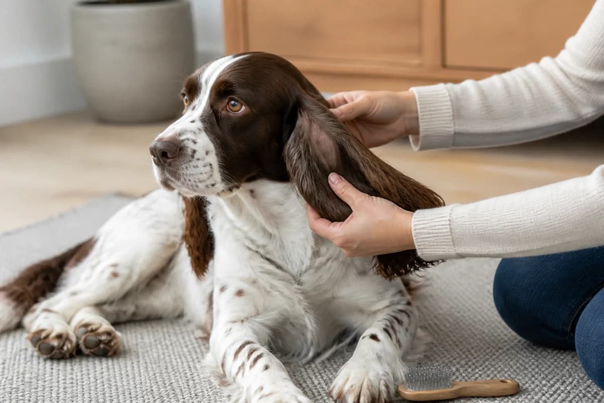 Portrait rapproché d’un springer spaniel anglais pour illustrer le pelage et les soins courants