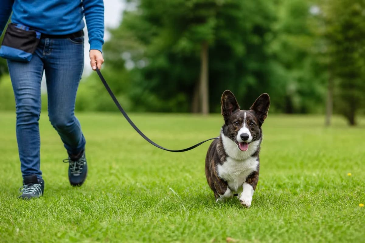 Welsh corgi Cardigan observé pendant une sortie adaptée à son gabarit
