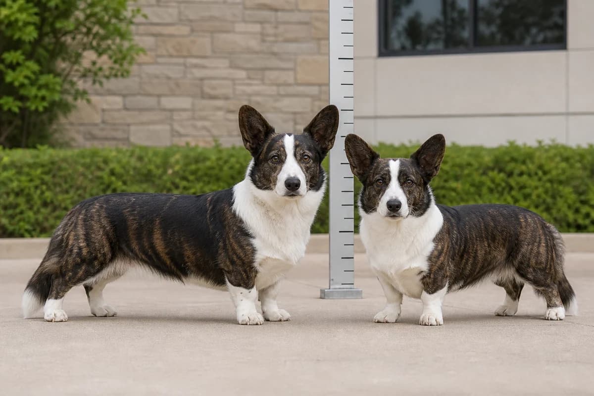 Welsh corgi Cardigan adulte, vue de la silhouette et du gabarit