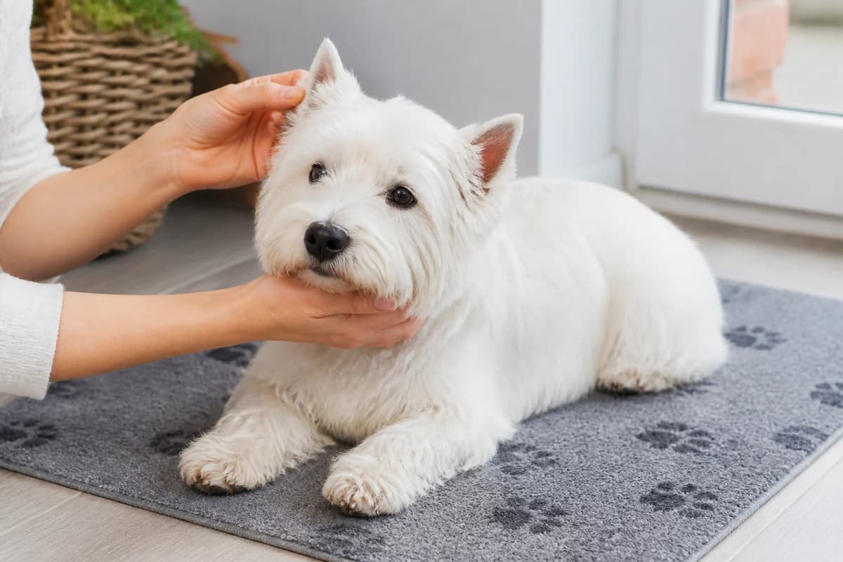 Portrait rapproché d’un west highland white terrier pour illustrer le pelage et les soins courants