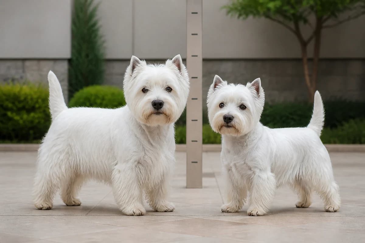 West Highland white terrier adulte, vue de la silhouette et du gabarit