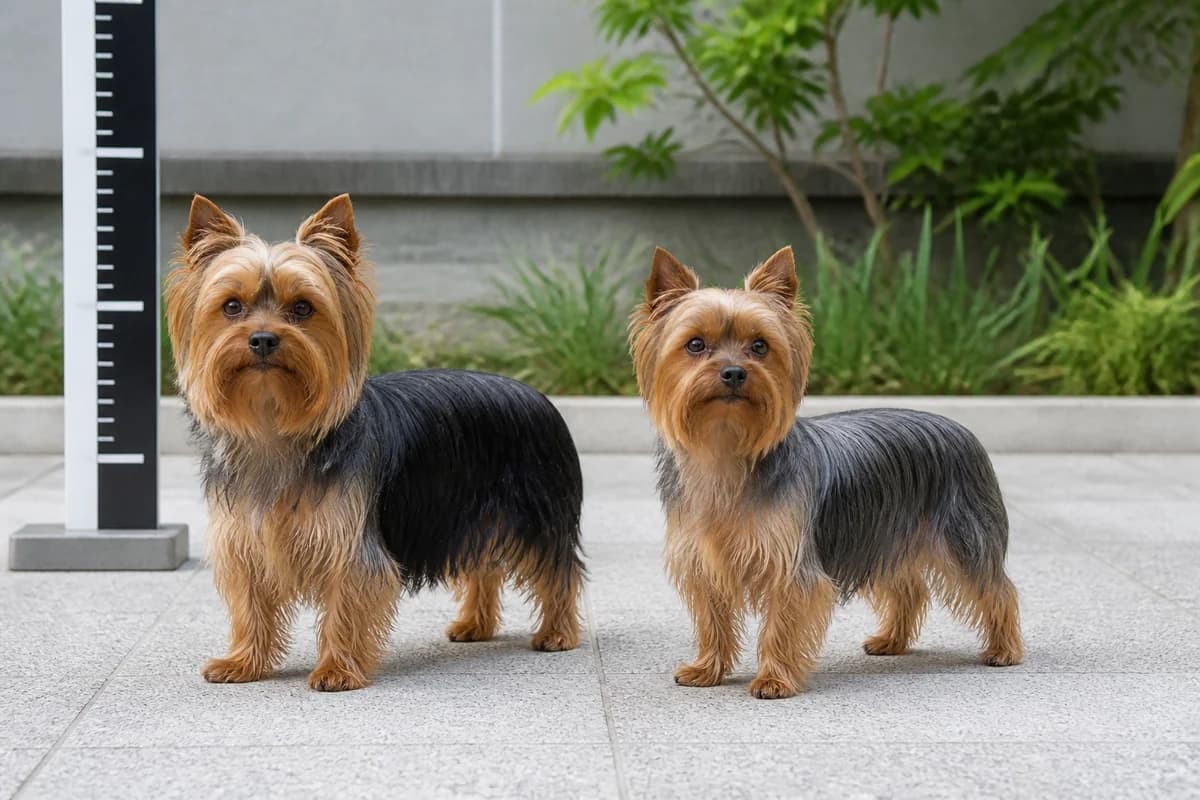 Yorkshire terrier adulte, vue de la silhouette et du gabarit