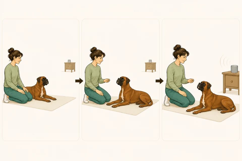 Illustration de l’exercice : Habituer son chien aux bruits : orages, feux d’artifice
