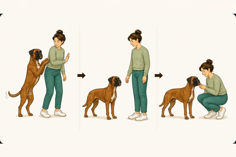Illustration de l’exercice : Apprendre à un chien à ne pas sauter sur les gens