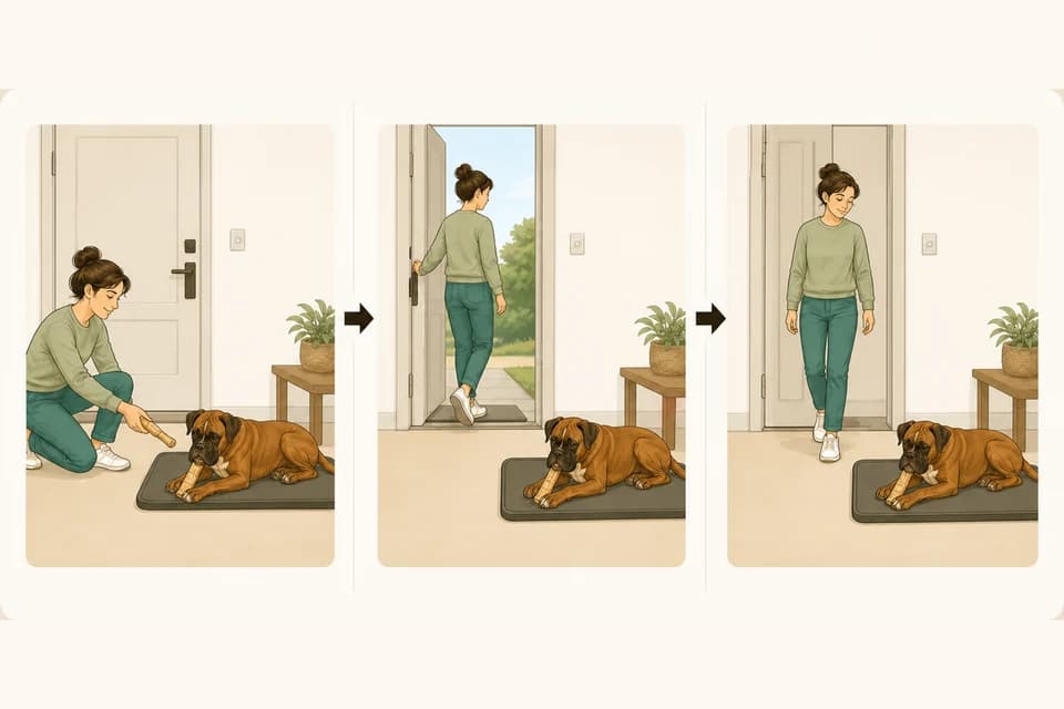 Illustration de l’exercice : Apprendre à un chien à rester seul