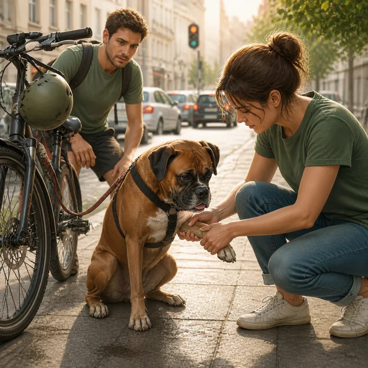 Illustration éditoriale originale créée pour l’article « Se déplacer à vélo avec son chien en ville »