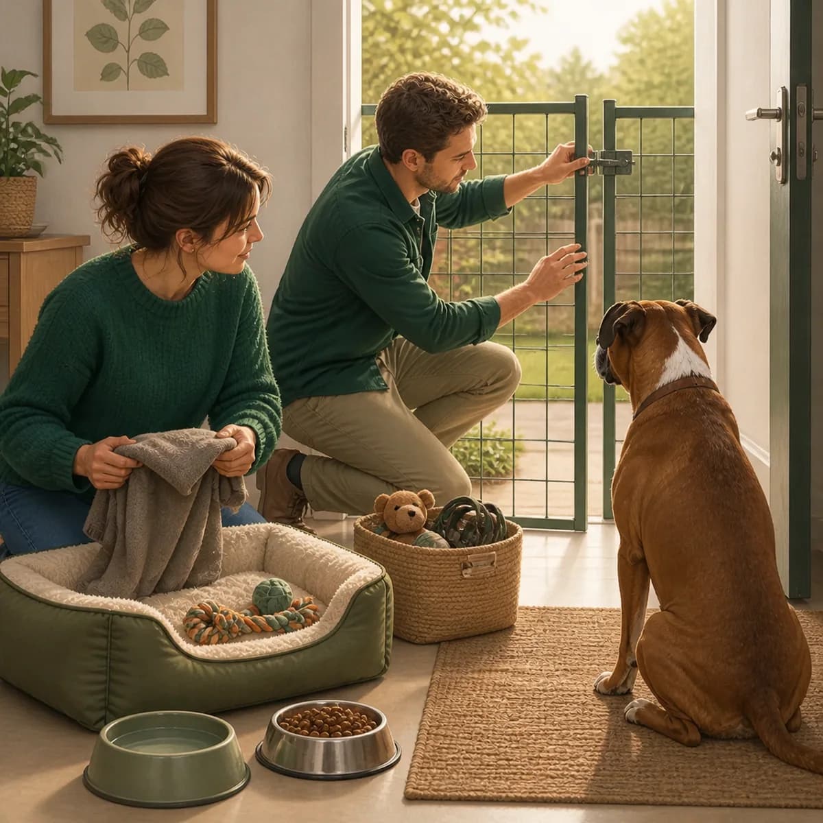 Illustration éditoriale originale créée pour l’article « Préparer l’arrivée d’un chien adopté »