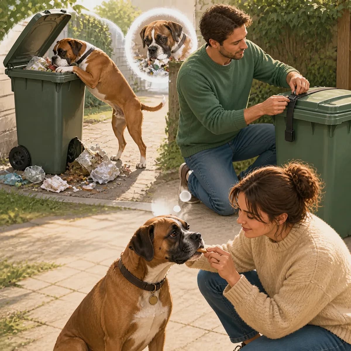 Illustration éditoriale originale créée pour l’article « Le chien qui fouille les poubelles »