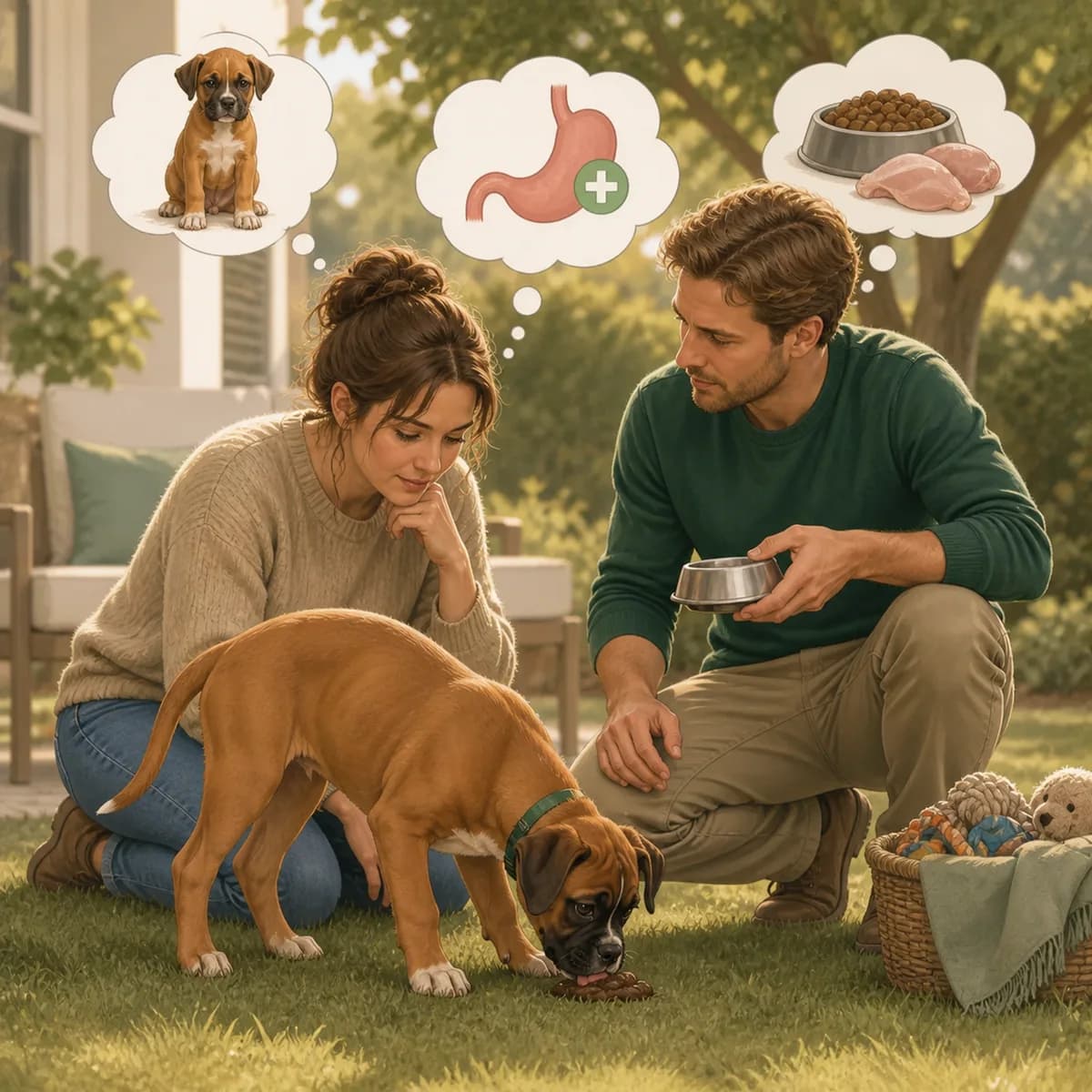 Illustration éditoriale originale créée pour l’article « Le chien qui mange ses selles »