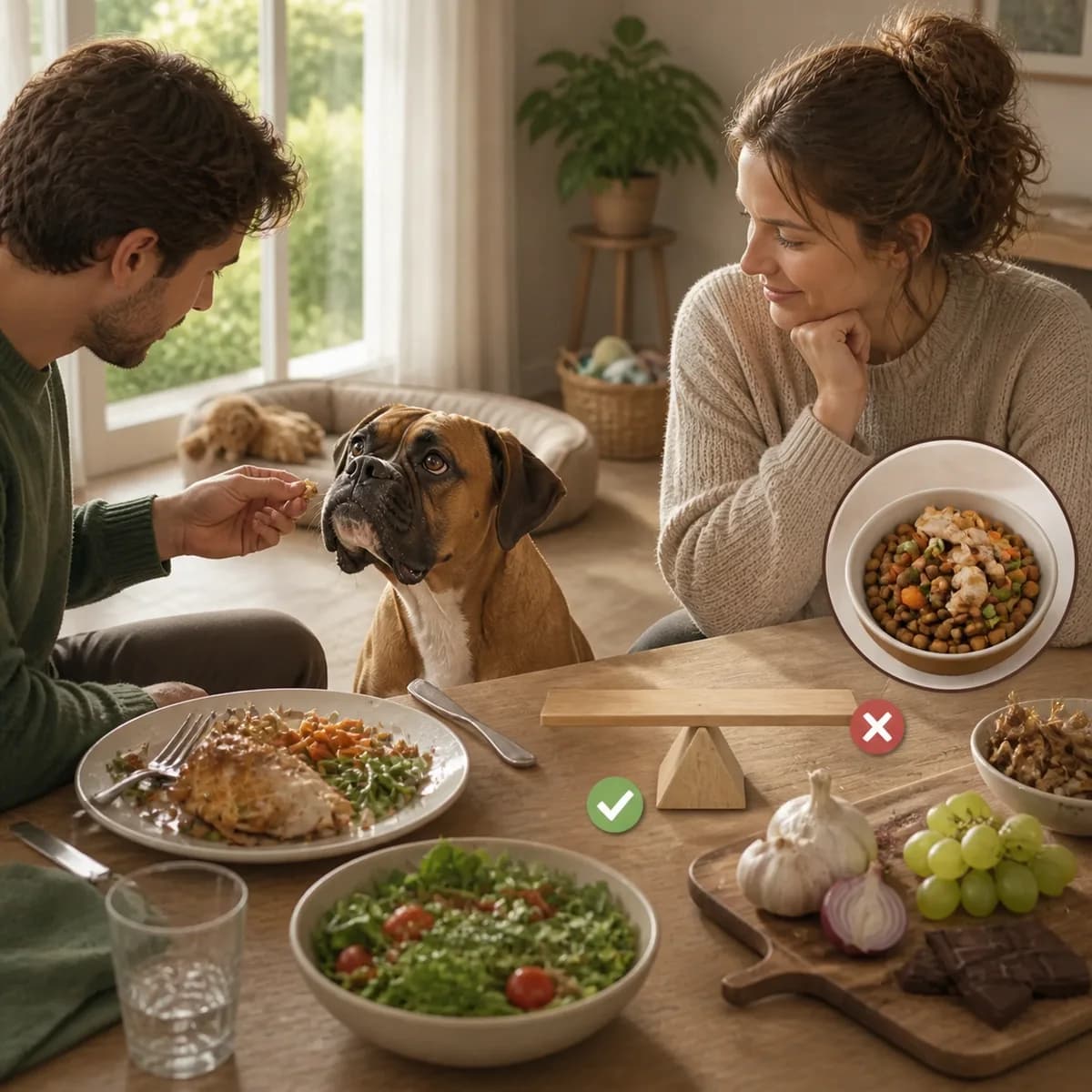 Illustration éditoriale originale créée pour l’article « Donner des restes de table à son chien »