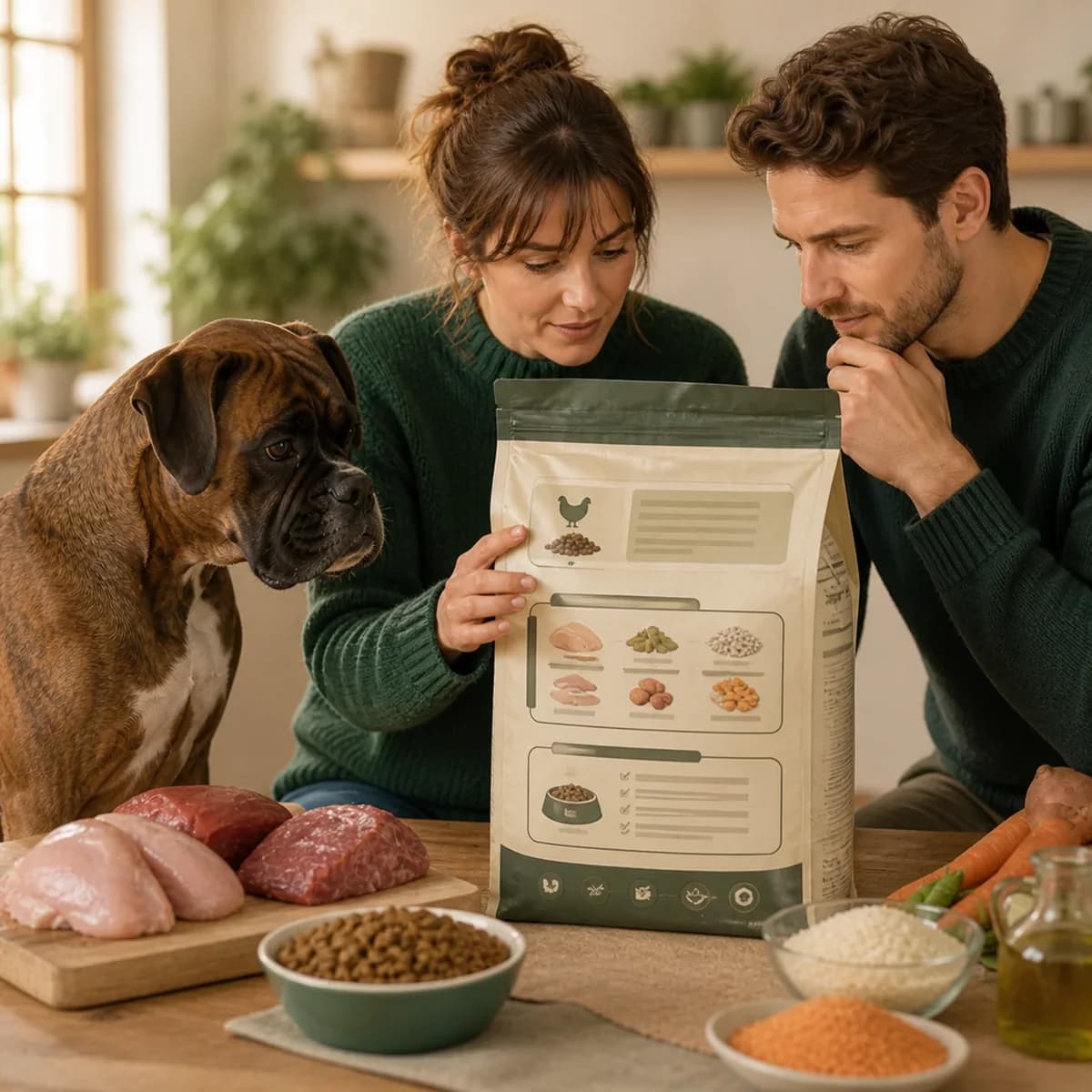Illustration éditoriale originale créée pour l’article « Lire l’étiquette d’un aliment pour chien »