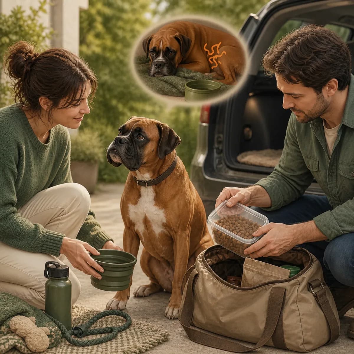 Illustration éditoriale originale créée pour l’article « Nourrir son chien en voyage »