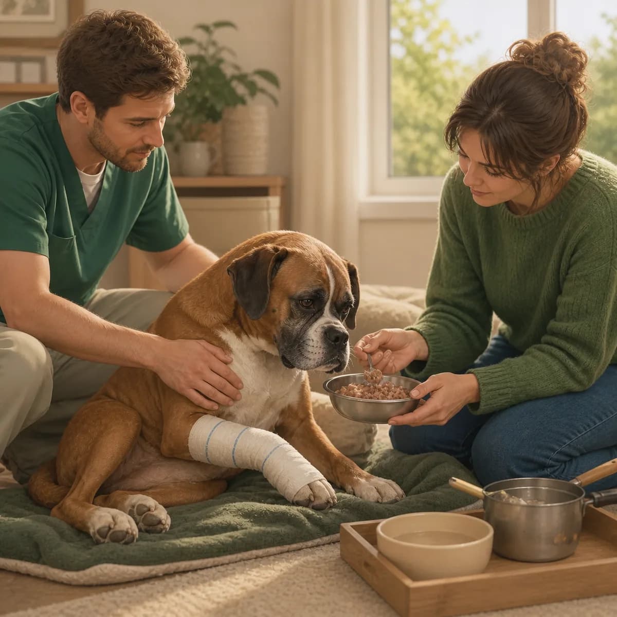 Illustration éditoriale originale créée pour l’article « Nourrir un chien en convalescence »