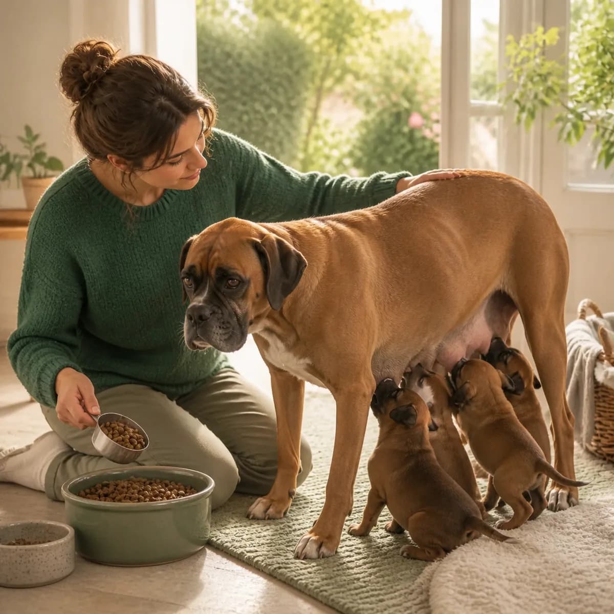 Illustration éditoriale originale créée pour l’article « Nourrir une chienne gestante ou allaitante »