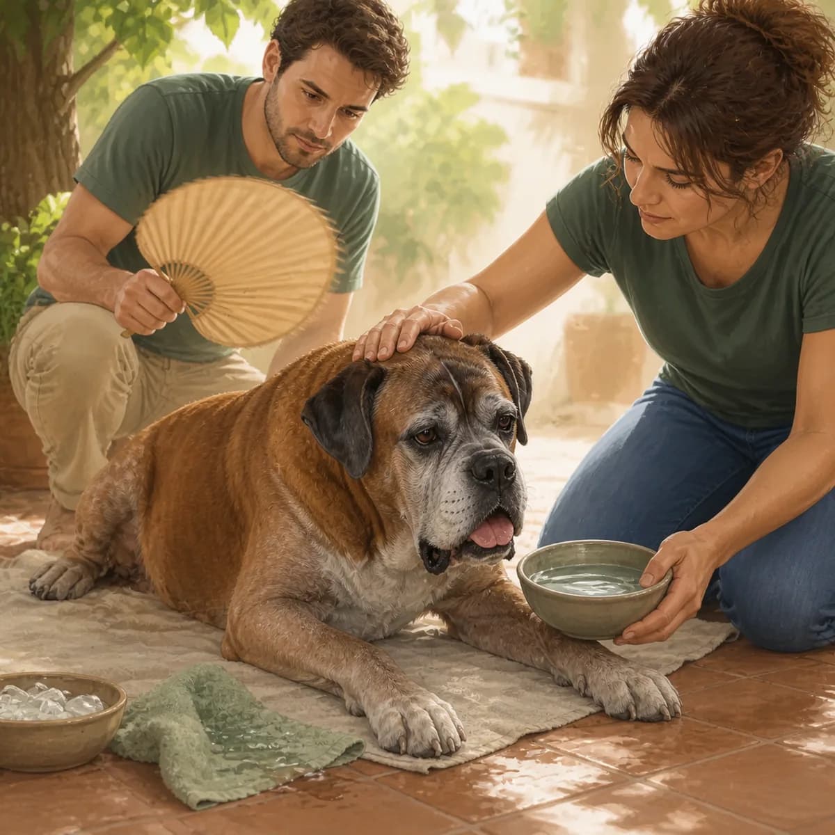 Illustration éditoriale originale créée pour l’article « Le chien âgé et la chaleur »