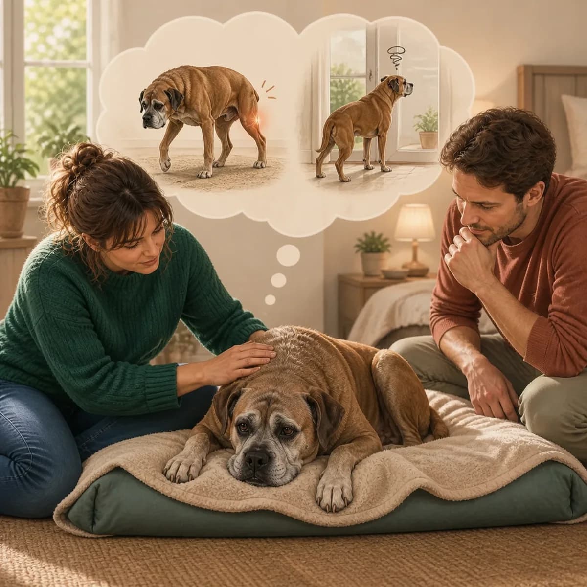 Illustration éditoriale originale créée pour l’article « Le chien âgé qui dort mal »