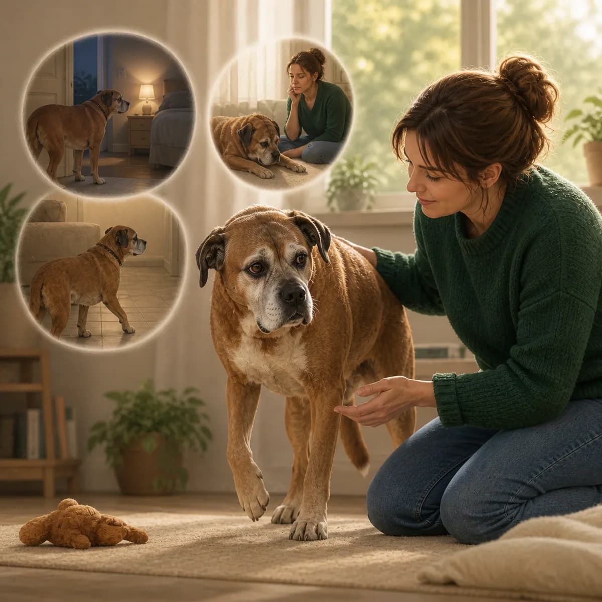 Illustration éditoriale originale créée pour l’article « Le déclin cognitif du chien âgé »
