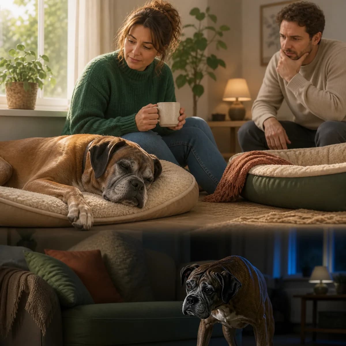 Illustration éditoriale originale créée pour l’article « Le sommeil d’un chien âgé »