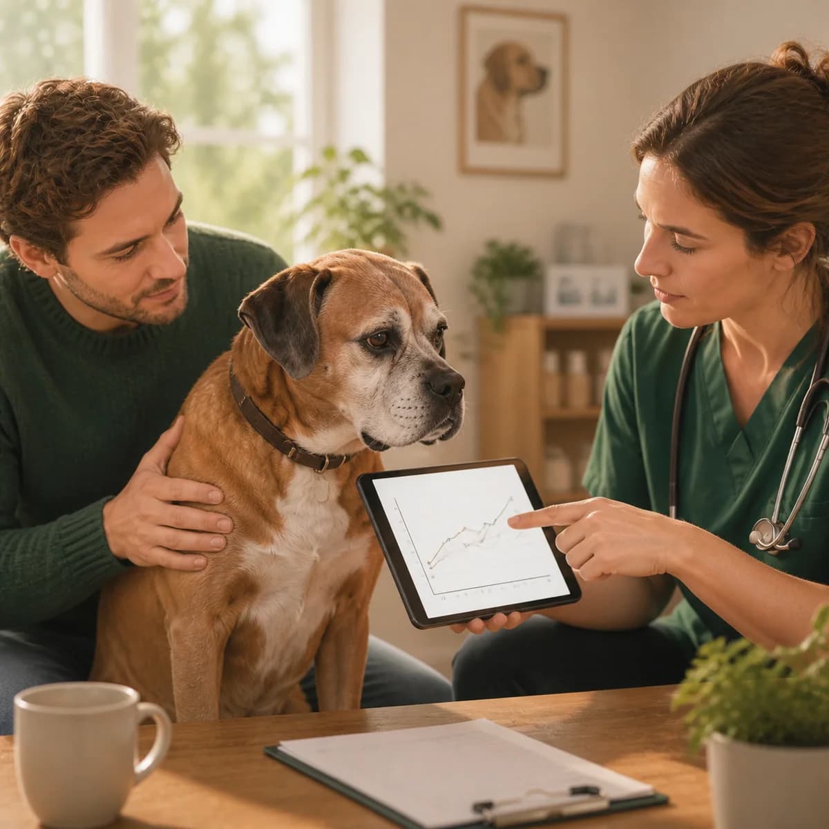 Illustration éditoriale originale créée pour l’article « Les bilans réguliers chez le chien âgé »