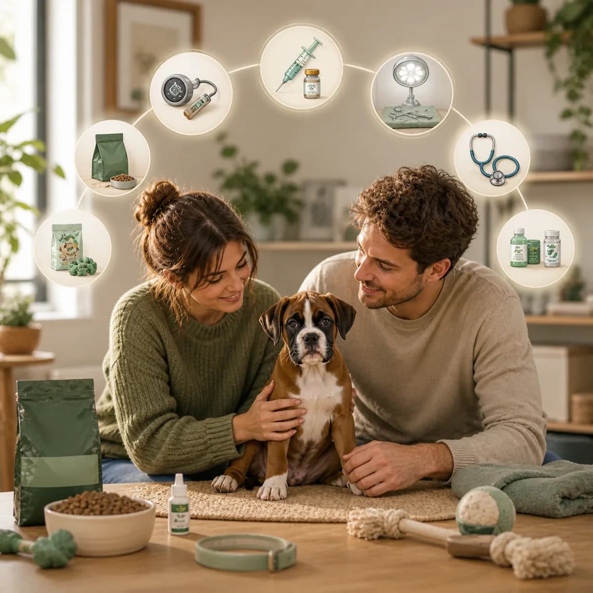 Illustration éditoriale originale créée pour l’article « Le budget d’un chiot la première année »