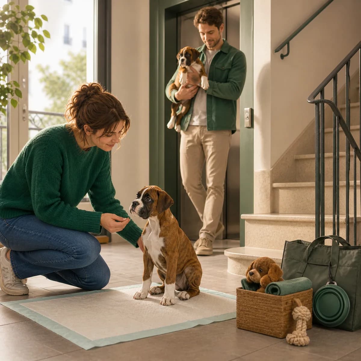 Illustration éditoriale originale créée pour l’article « Élever un chiot en appartement »