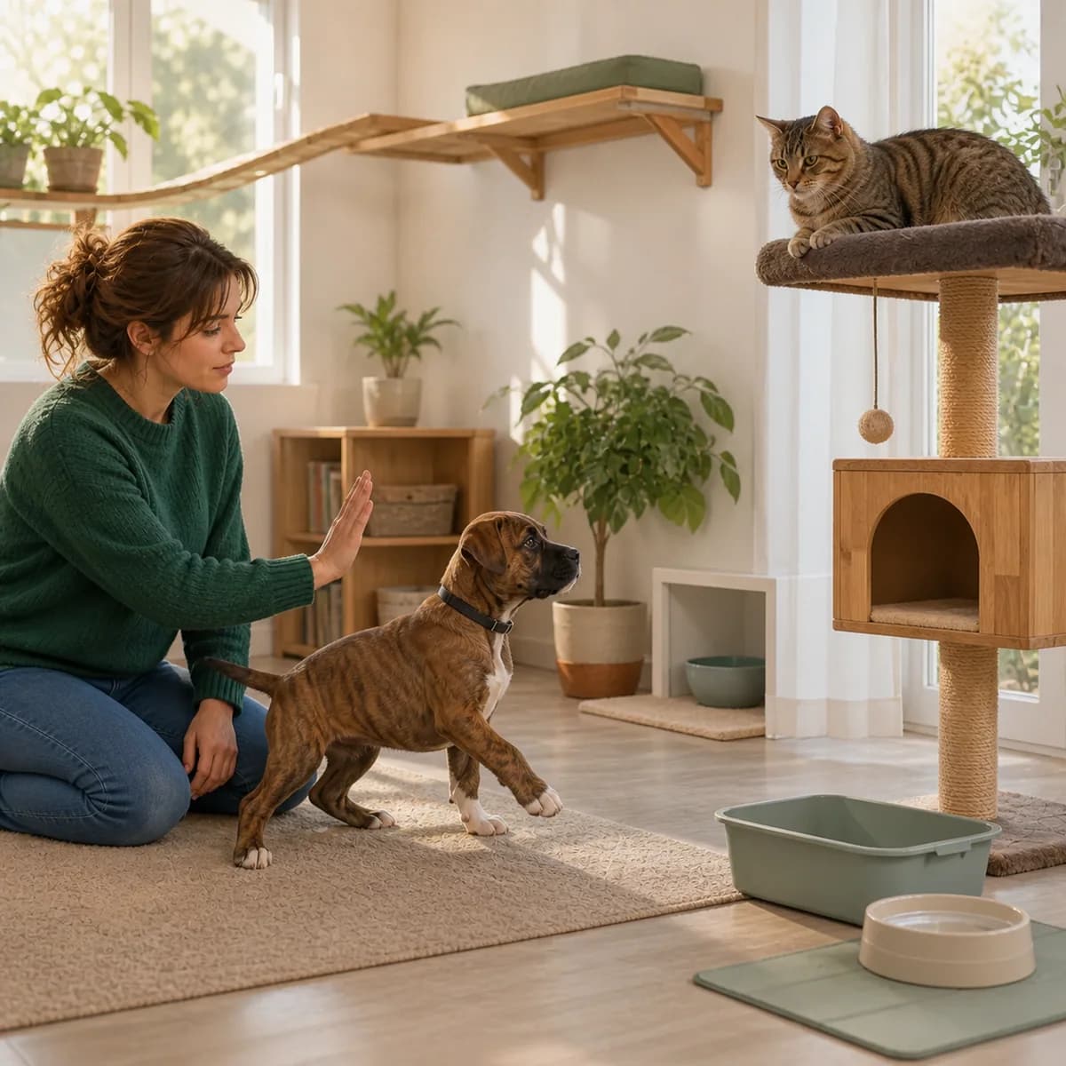 Illustration éditoriale originale créée pour l’article « Le chiot et le chat de la maison »