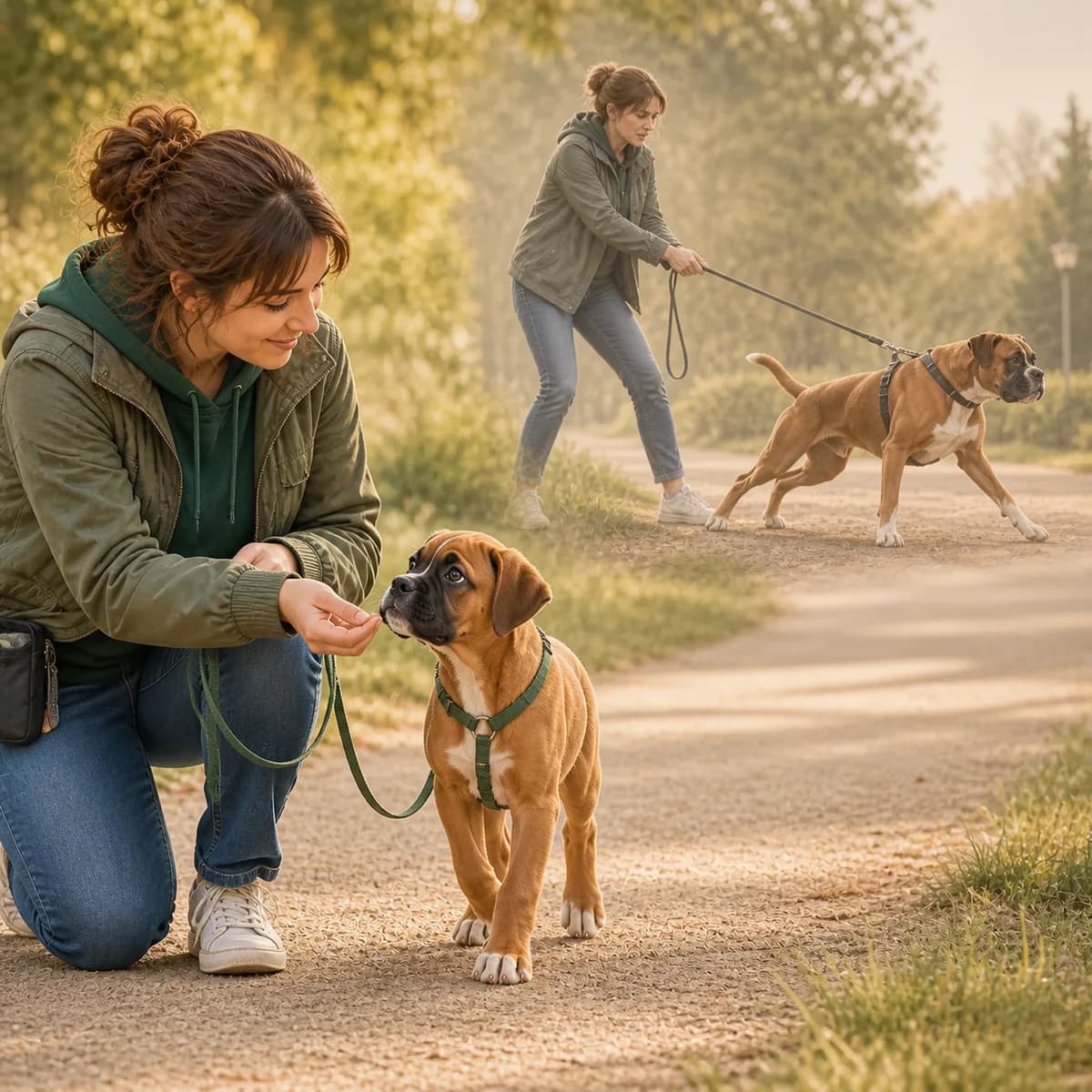 Illustration éditoriale originale créée pour l’article « Le chiot qui tire déjà en laisse »