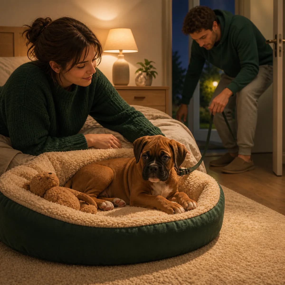 Illustration éditoriale originale créée pour l’article « Les nuits d’un chiot : ce qui aide »