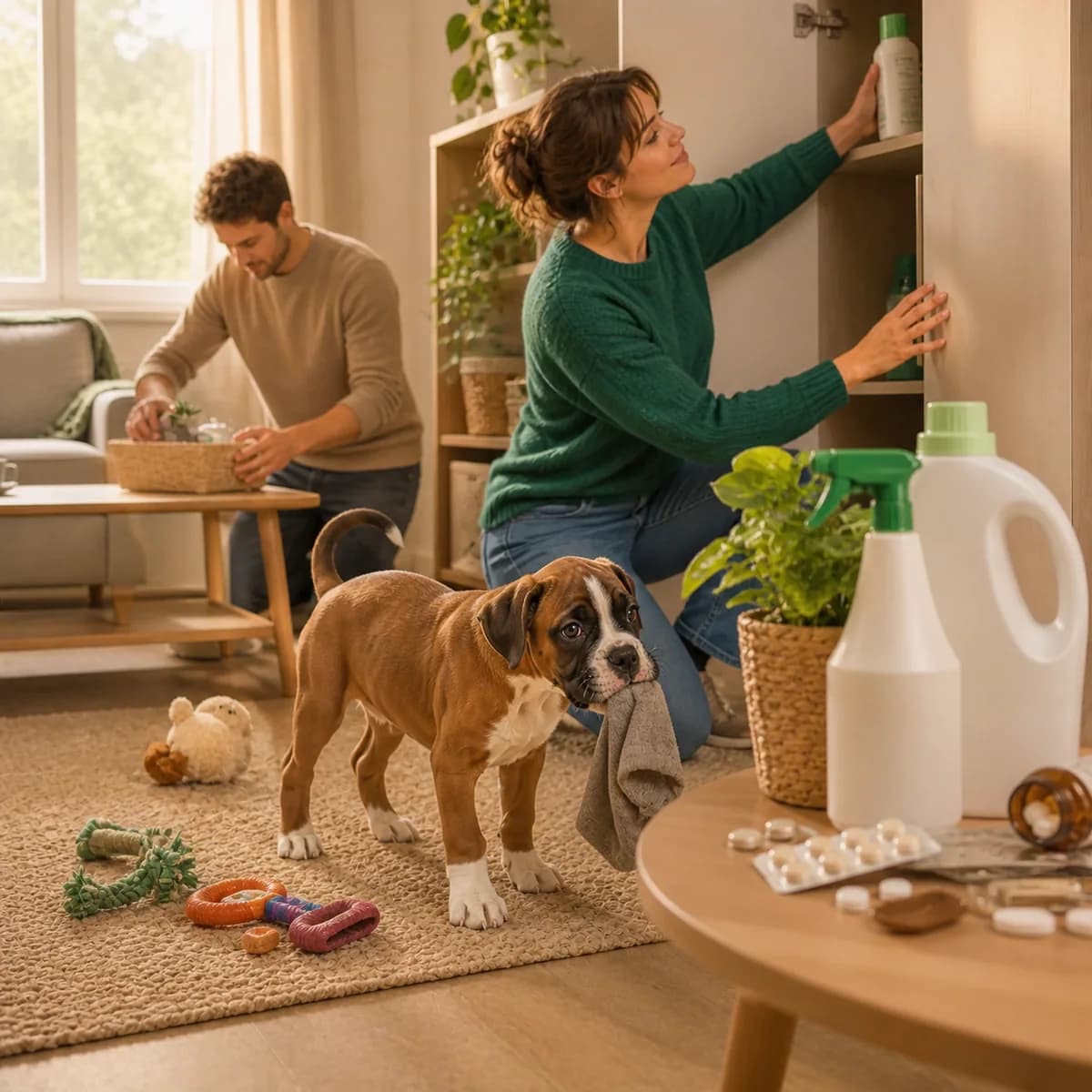 Illustration éditoriale originale créée pour l’article « Préparer sa maison pour un chiot »