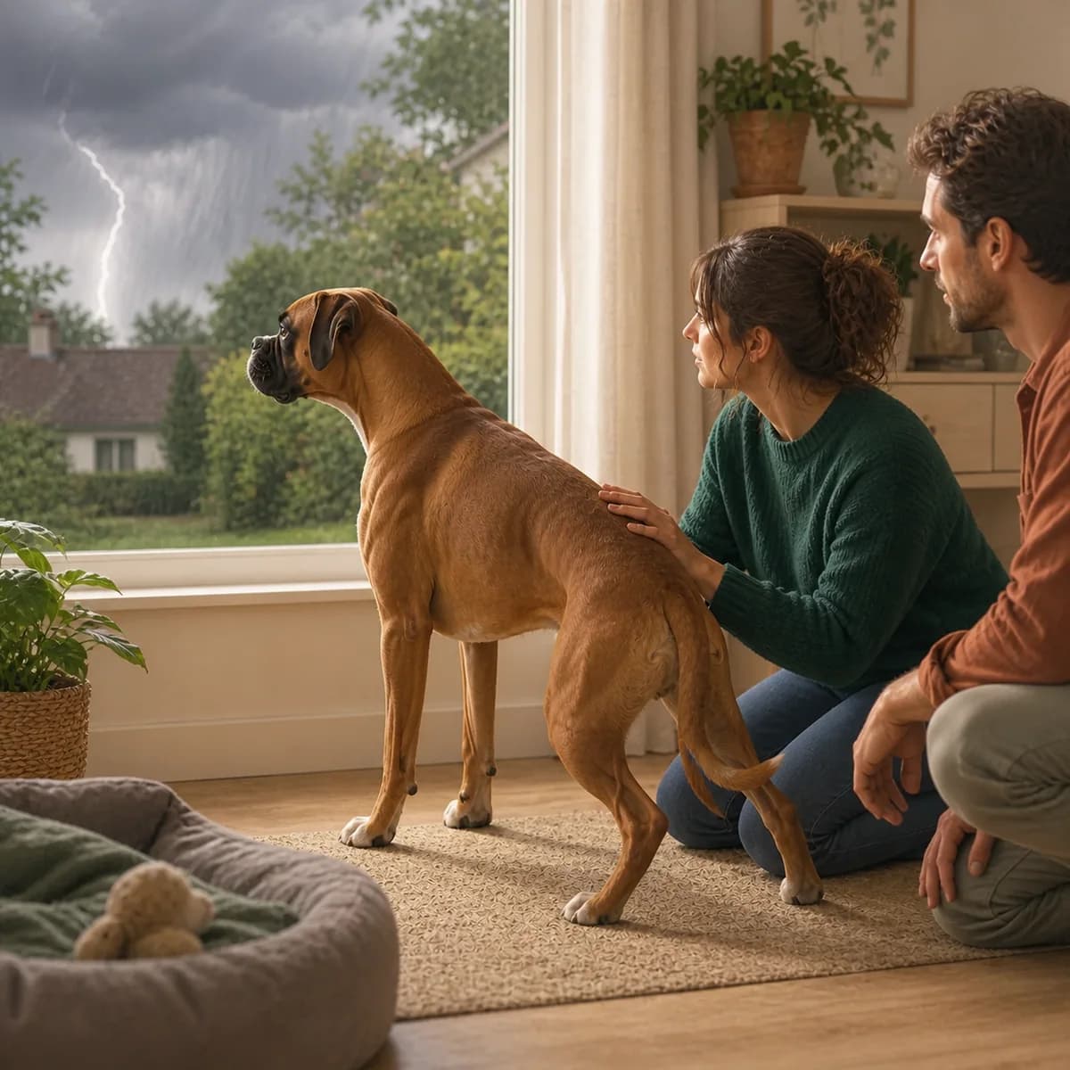 Illustration éditoriale originale créée pour l’article « Le chien qui anticipe l’orage »
