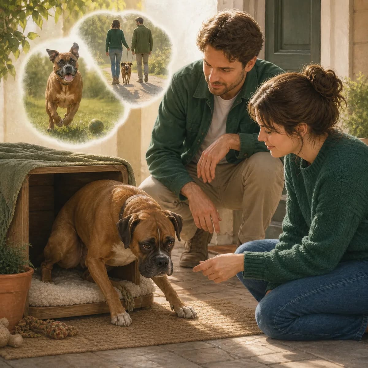 Illustration éditoriale originale créée pour l’article « Les premières semaines d’un chien adopté »