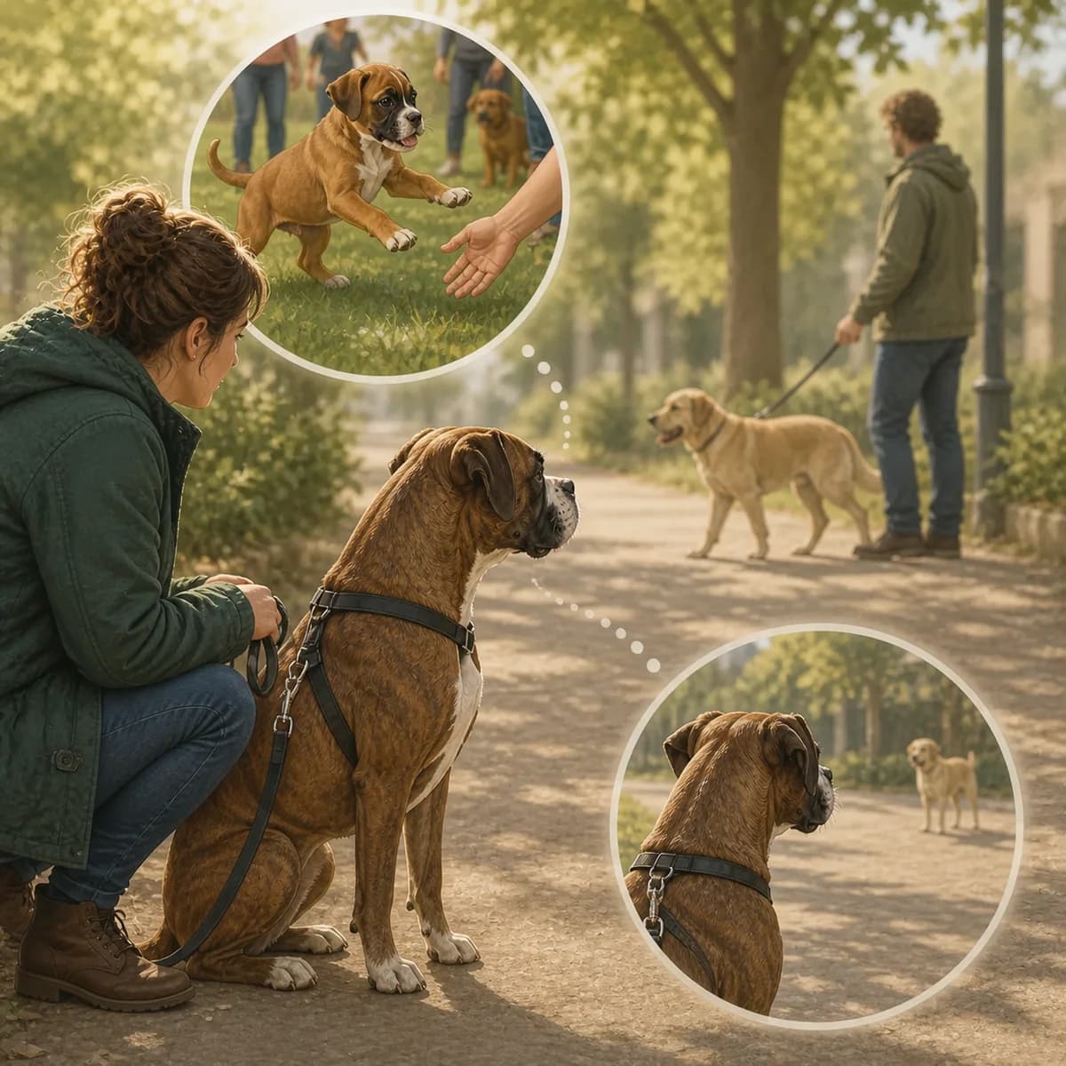 Illustration éditoriale originale créée pour l’article « Socialiser un chien adulte : ce qui est encore possible »