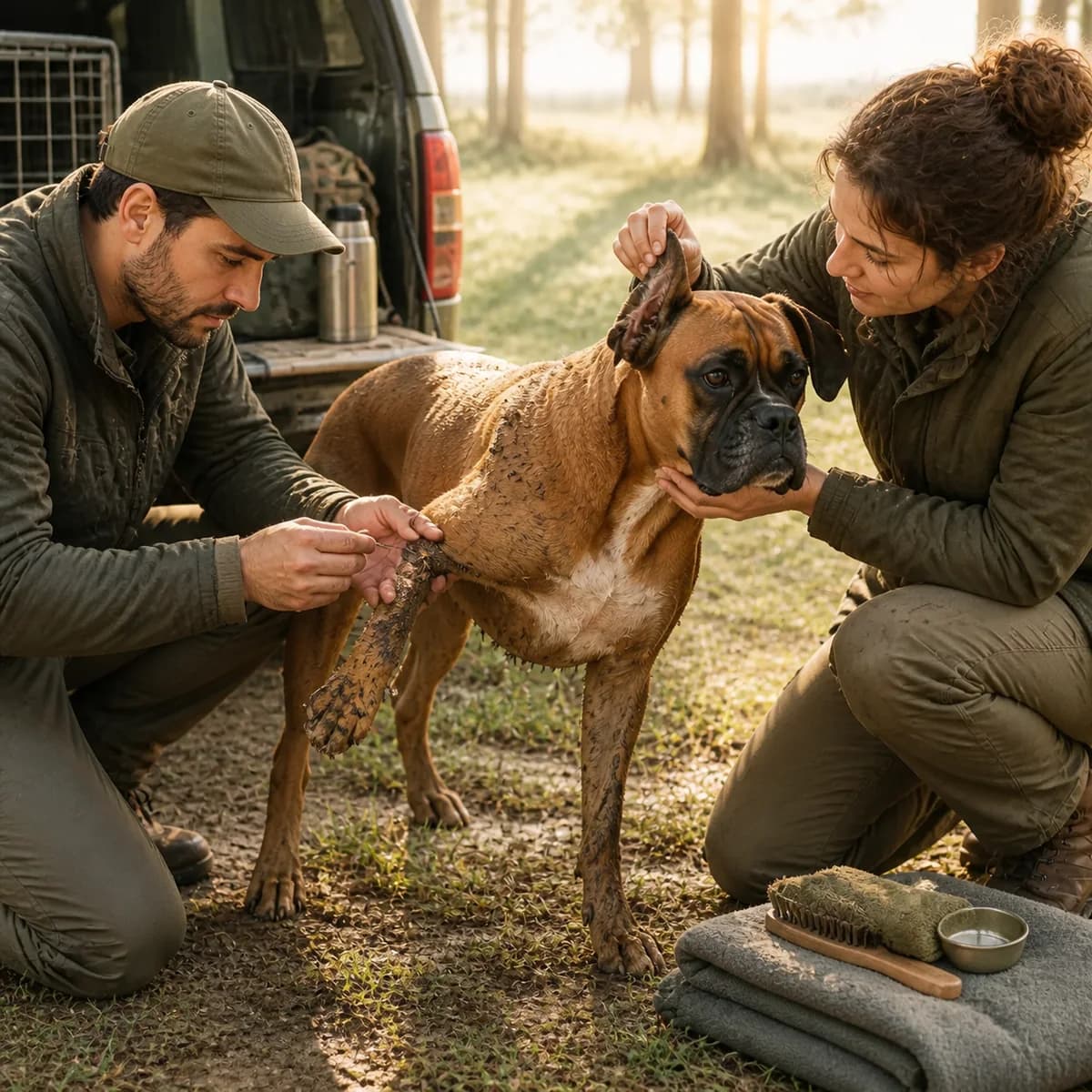 Illustration éditoriale originale créée pour l’article « Prévention chez un chien de chasse ou de travail »