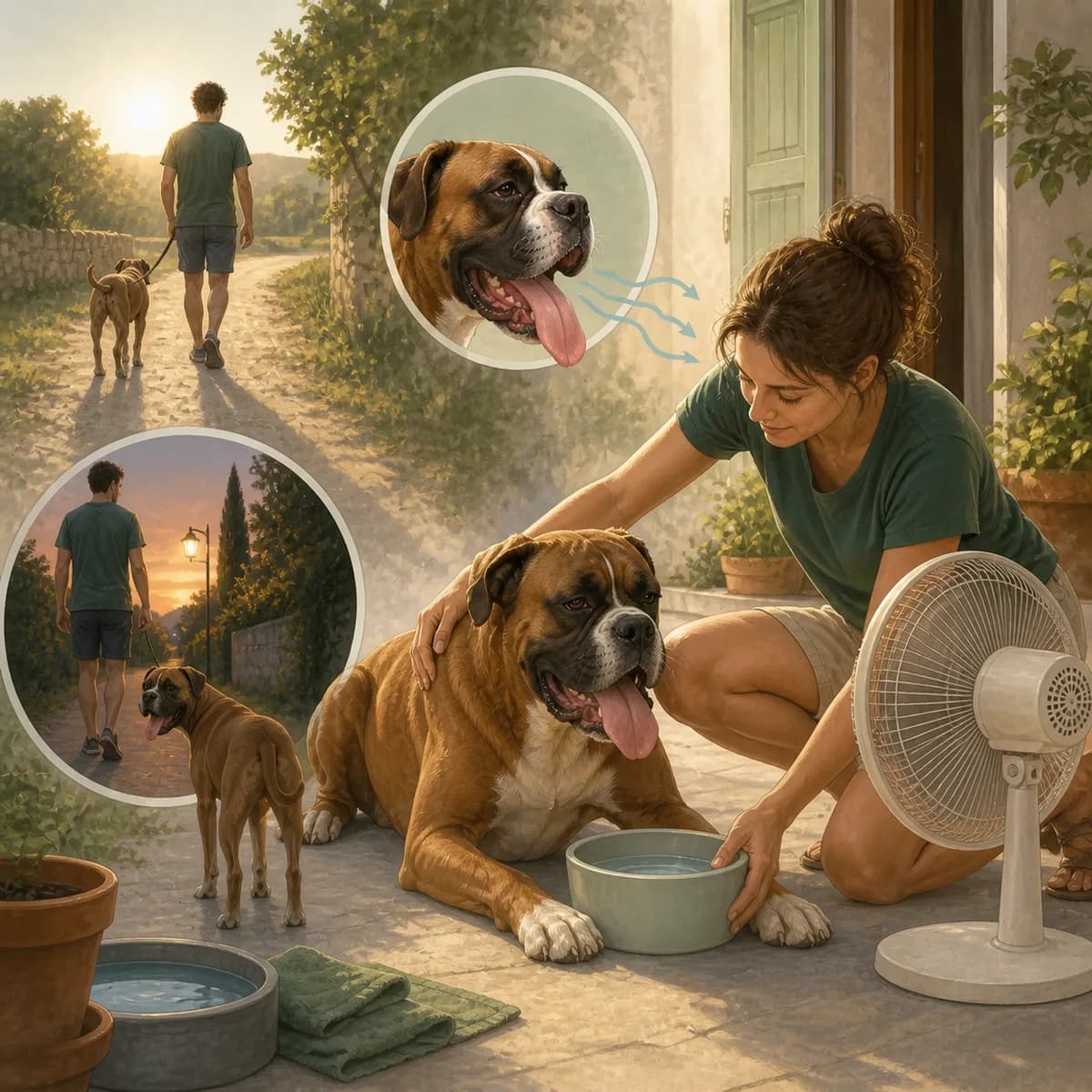 Illustration éditoriale originale créée pour l’article « Passer une canicule avec son chien »