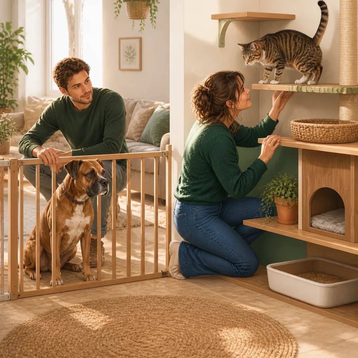 Illustration éditoriale originale créée pour l’article « Chien et chat sous le même toit »