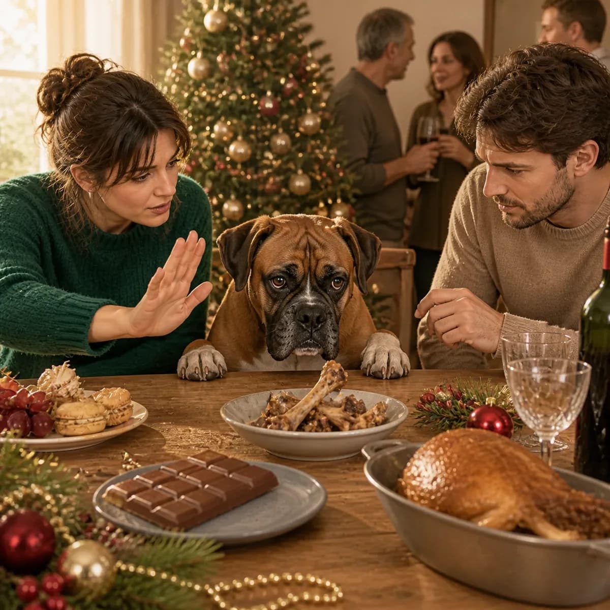 Illustration éditoriale originale créée pour l’article « Les fêtes de fin d’année avec un chien »