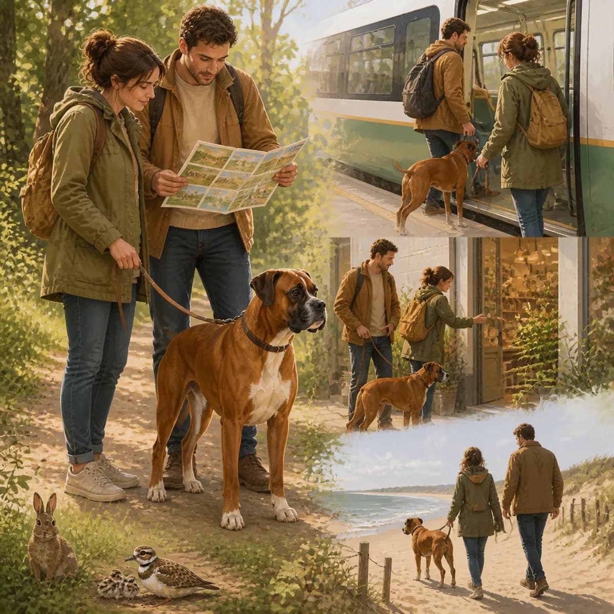 Illustration éditoriale originale créée pour l’article « Où peut-on aller avec son chien »