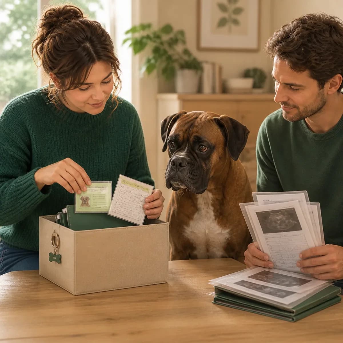 Illustration éditoriale originale créée pour l’article « Les papiers du chien : quoi garder »