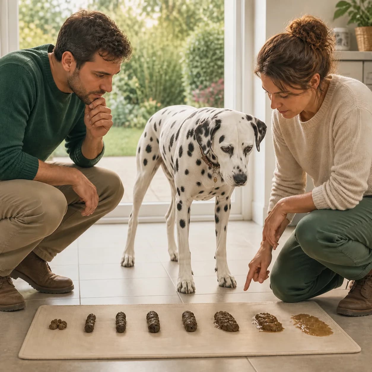 Illustration éditoriale originale créée pour l’article « Les selles de mon chien : ce qu’elles indiquent »