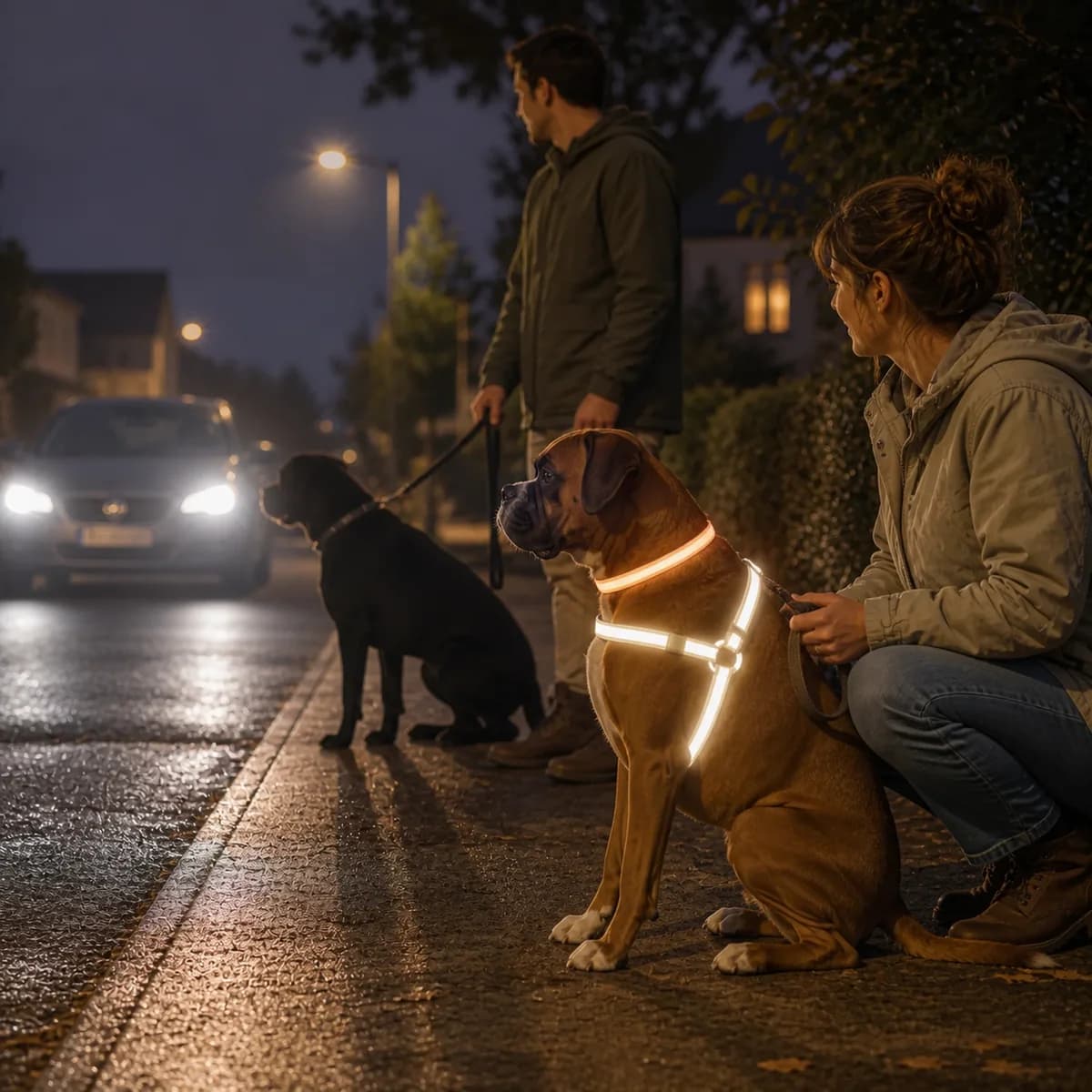 Illustration éditoriale originale créée pour l’article « Promener son chien la nuit »